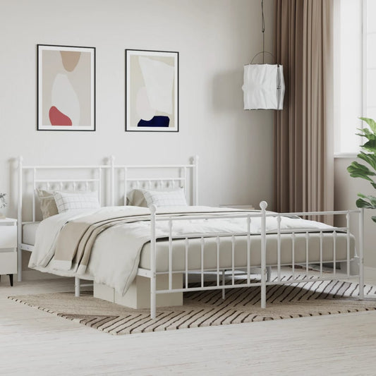 Classic white metal twin bed frame with ornate headboard and footboard