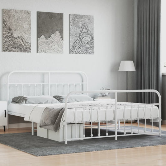 White metal bed frame with a modern minimalist design