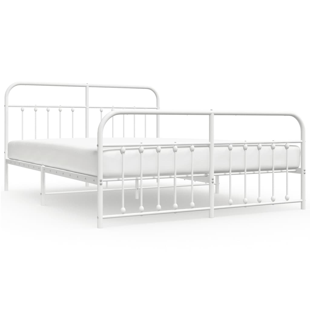 White metal single bed frame with decorative finials showing dimensions