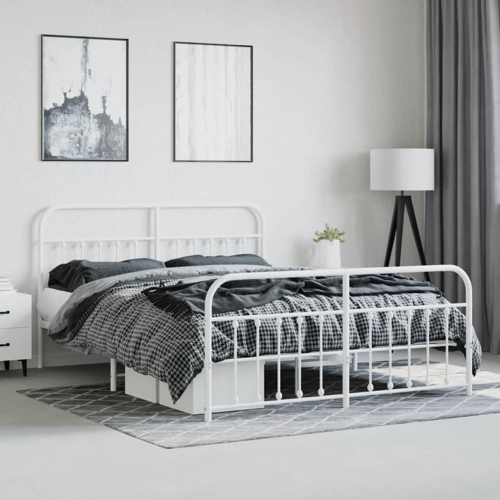 White metal bed frame with arched headboard and footboard