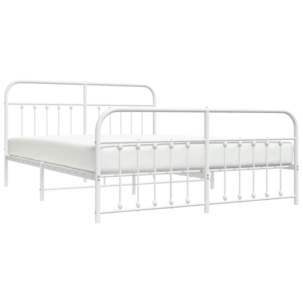 Classic white metal bed frame with a spindle headboard and footboard