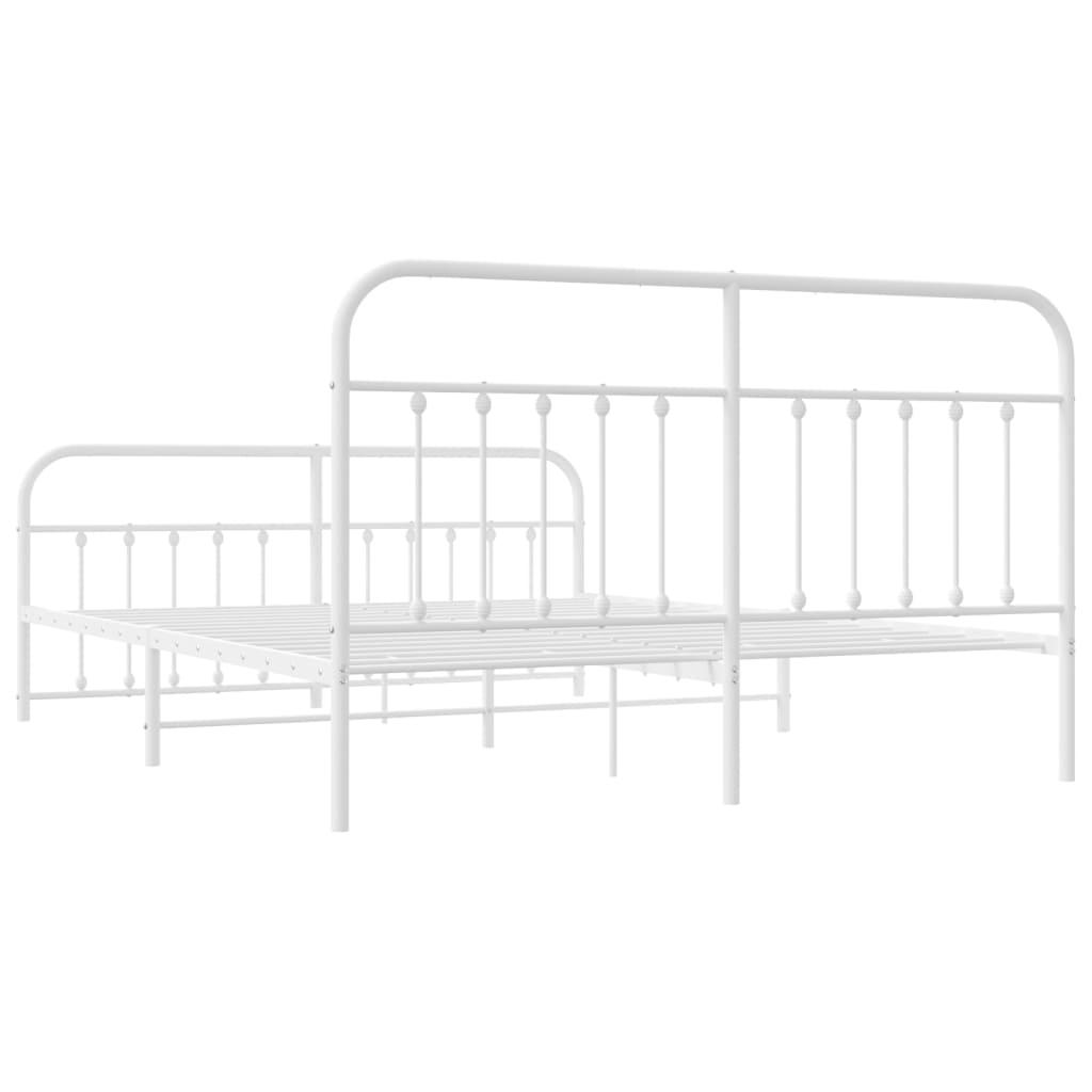 White metal twin bed frame with rounded headboard and footboard