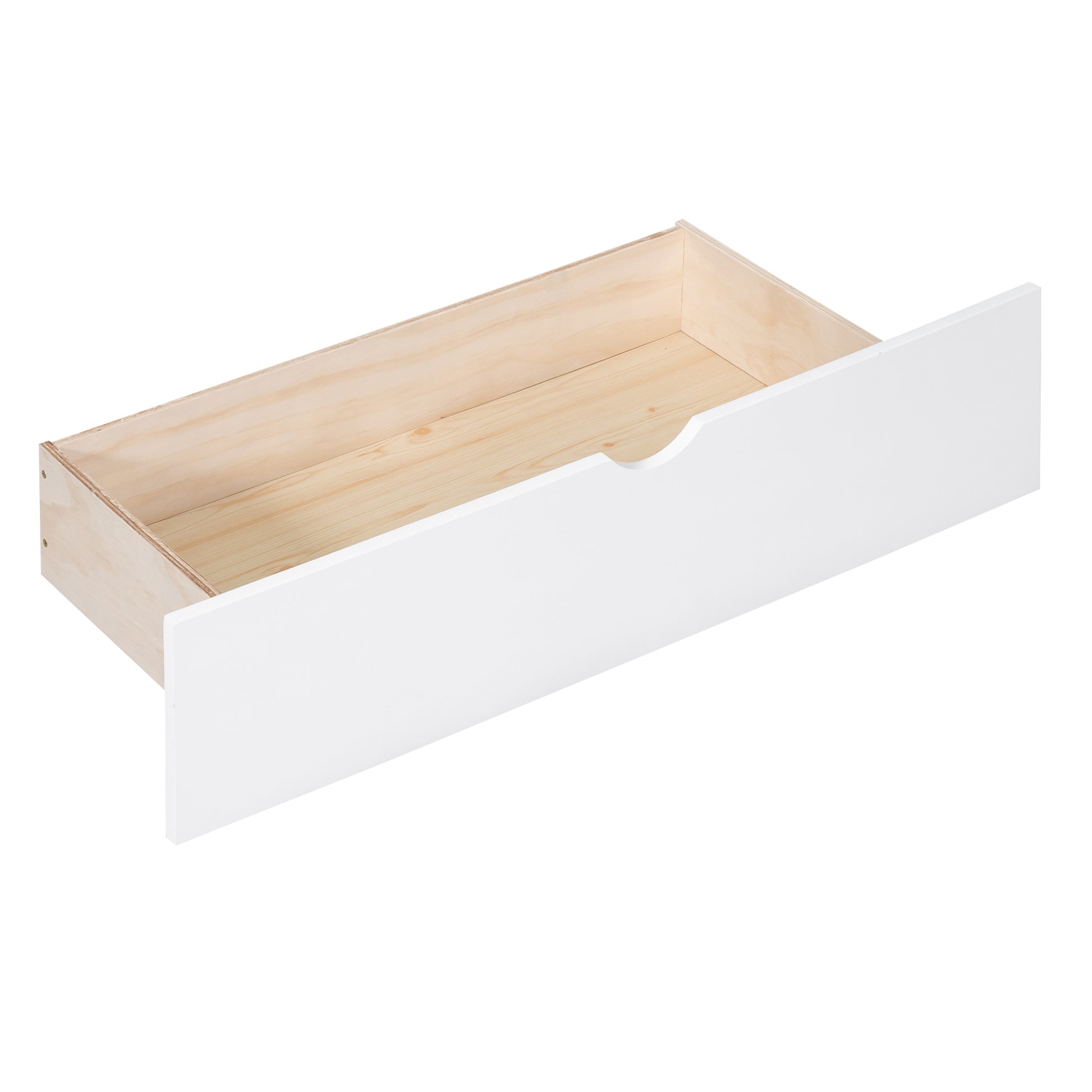 White painted wooden drawer box with natural wood interior
