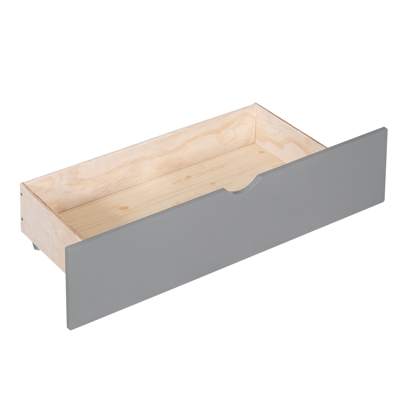 Grey wood underbed drawer with wheels for storage