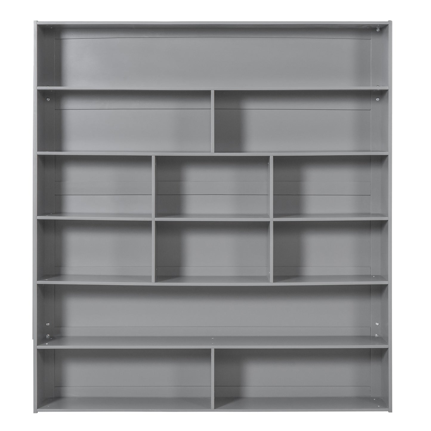 Modern grey shelving unit with multiple compartments