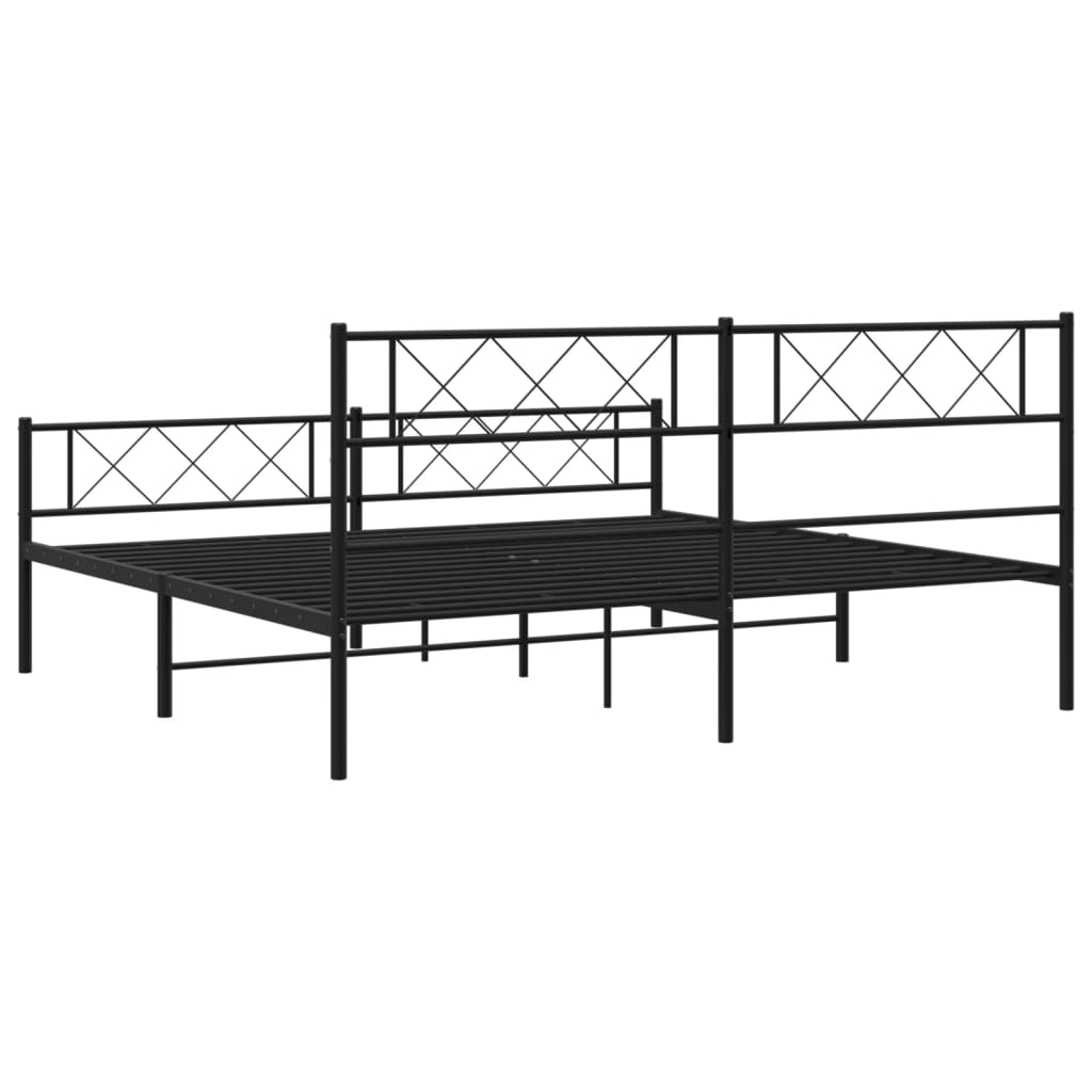 Black metal bed frame with diamond pattern headboard and footboard