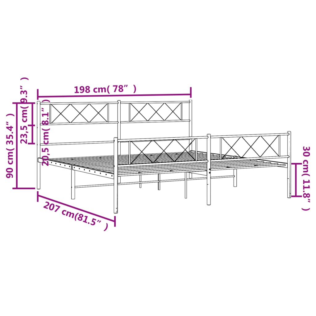 Black metal bed frame with crisscross headboard detail
