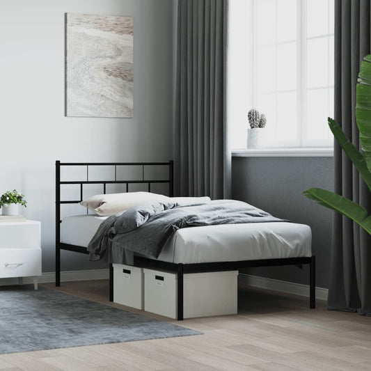 Black metal twin bed frame with headboard and footboard ideal for small bedrooms