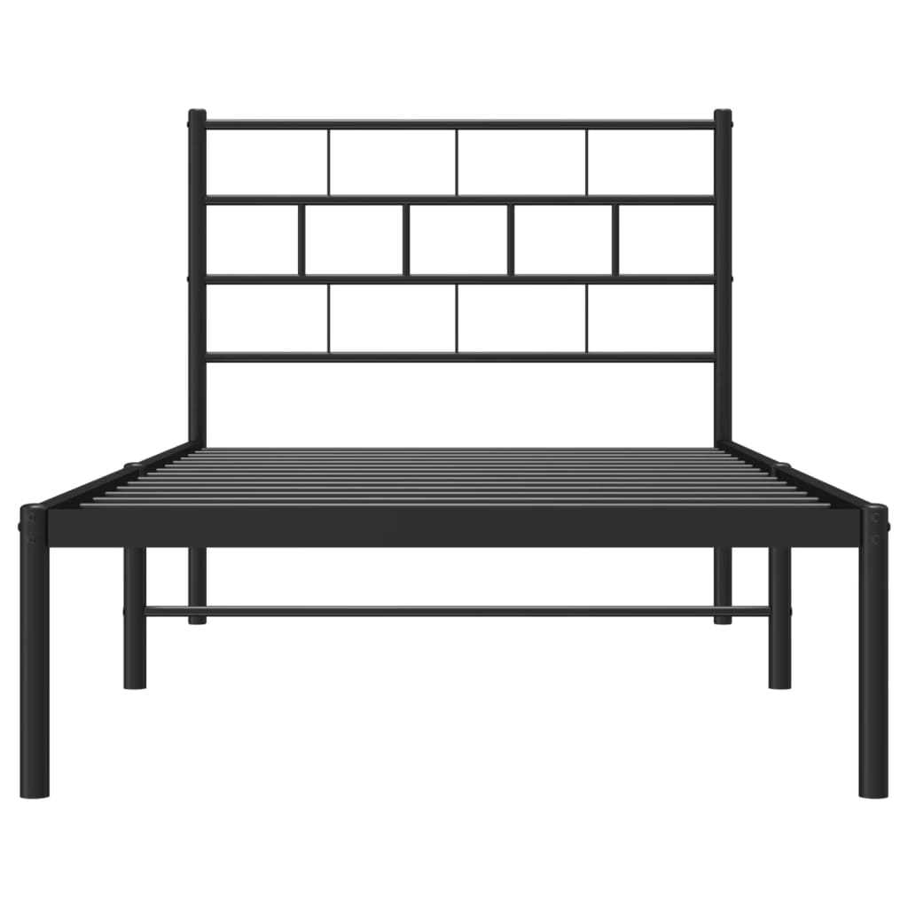 Black metal twin bed frame with minimalist headboard