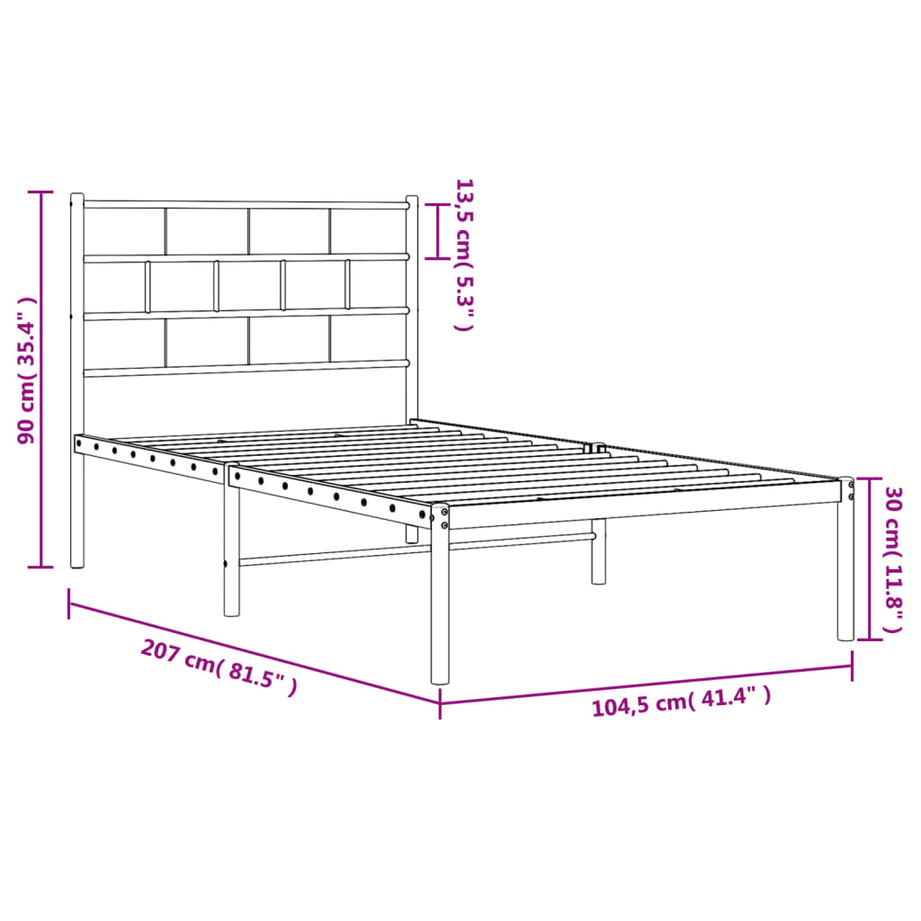 Modern black metal bed frame with a geometric headboard ideal for minimalist bedrooms