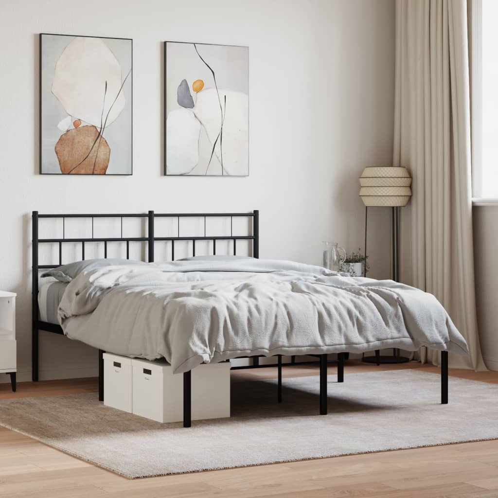 Modern metal bed frame with a black metal headboard and frame