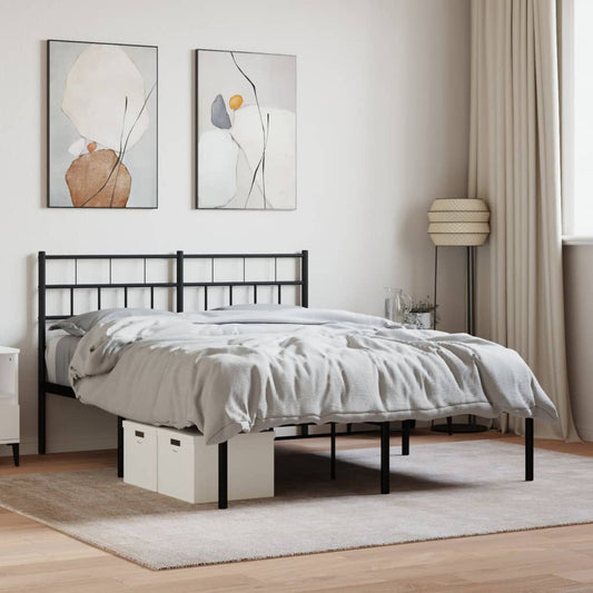 Modern metal bed frame with a black metal headboard and frame