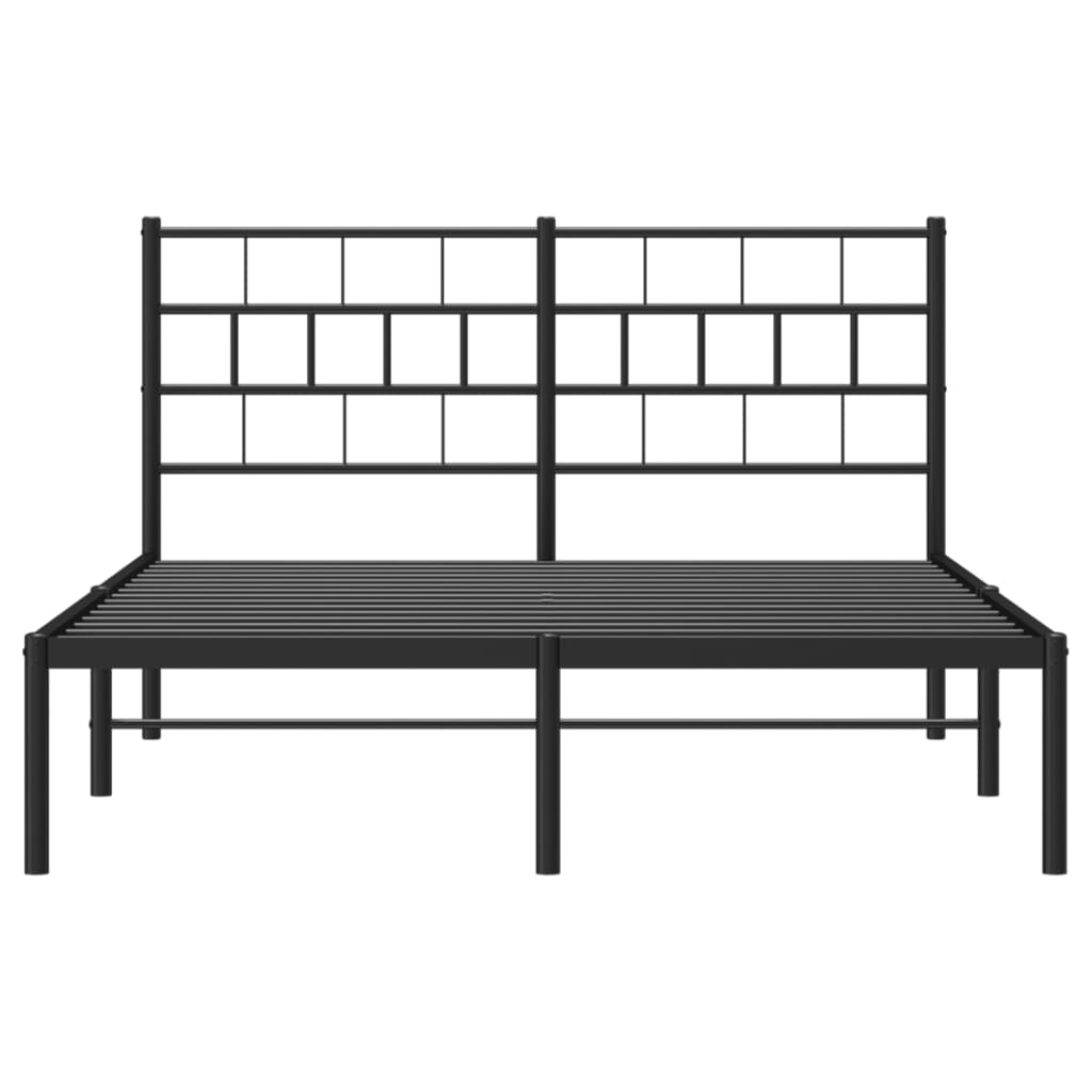 Modern metal platform bed frame with geometric headboard in gray
