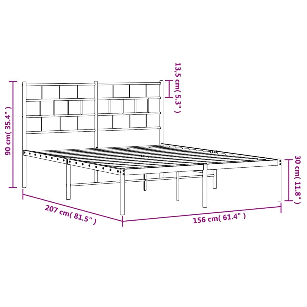Black metal platform bed frame with minimalist headboard