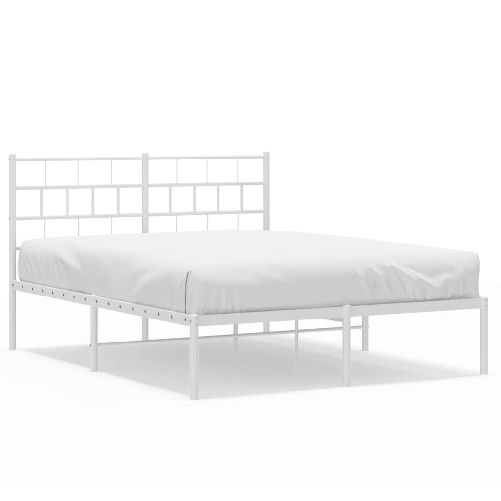 Metal bed frame with slatted headboard and base queen size