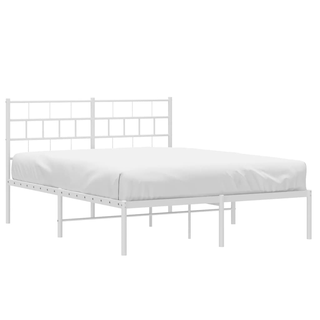 White metal bed frame with a modern gridstyle headboard and footboard queen size