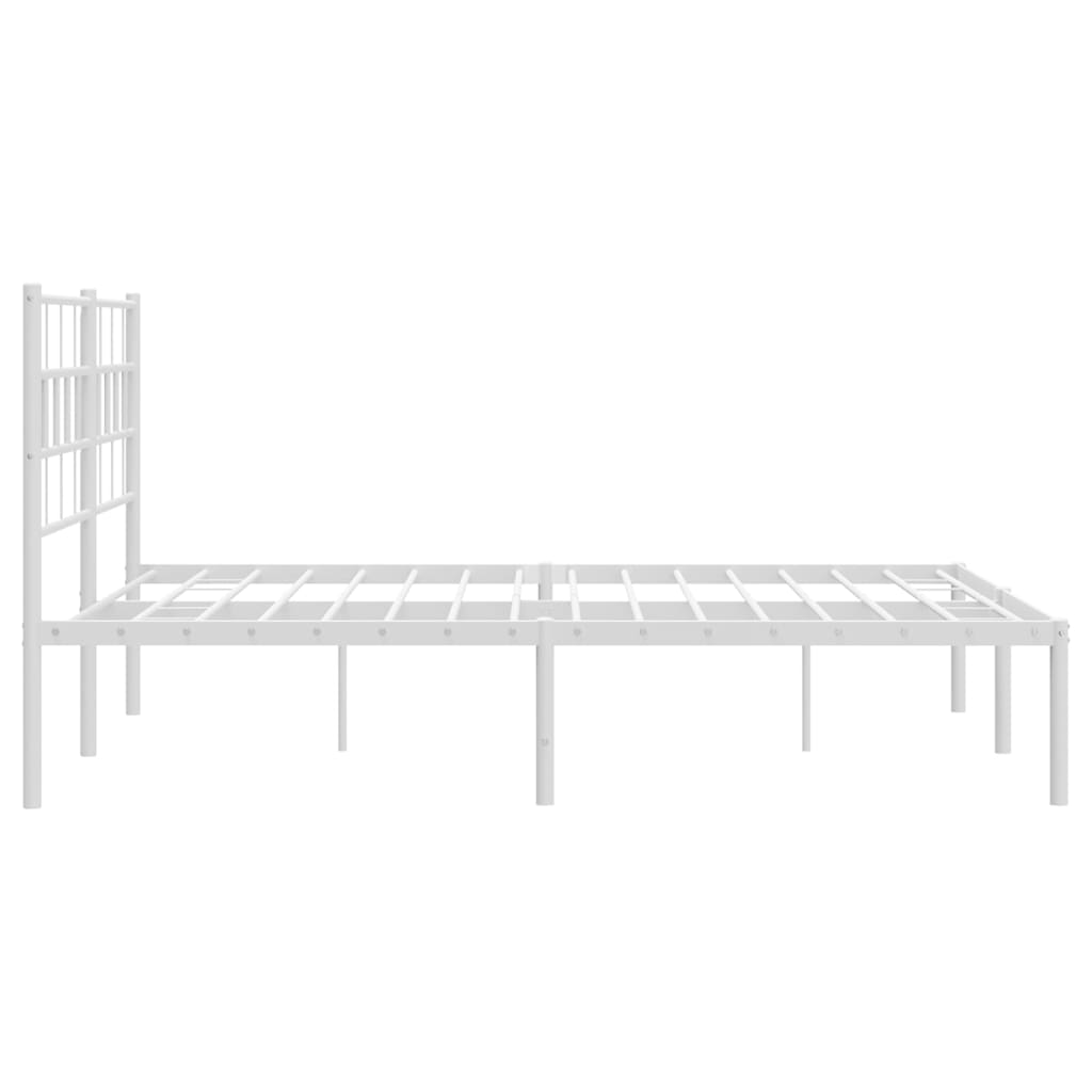 White metal bed frame with a geometric headboard