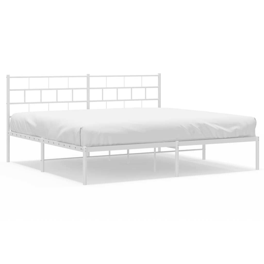 Wireframe illustration of a silver metal bed frame with a slatted headboard and base showing dimensions