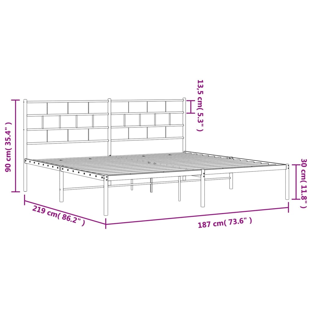 White metal bed frame with a slatted platform and simple headboard