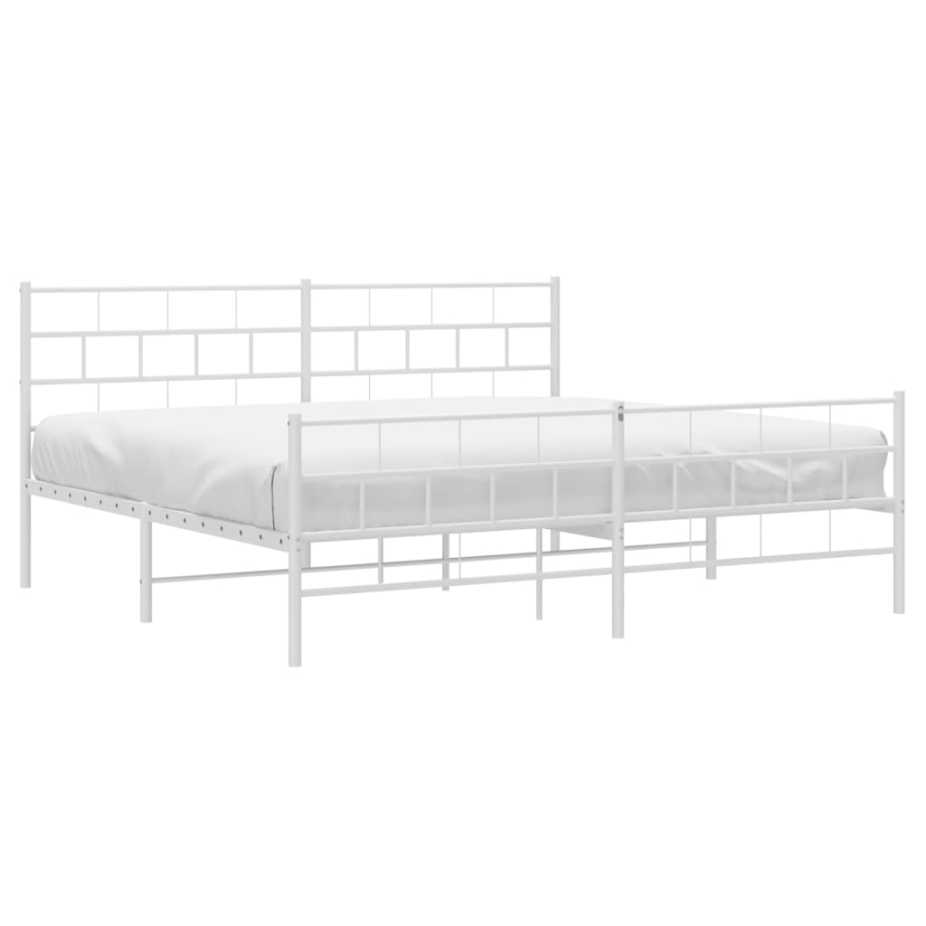 White metal bed frame with a minimalist design and grid headboard