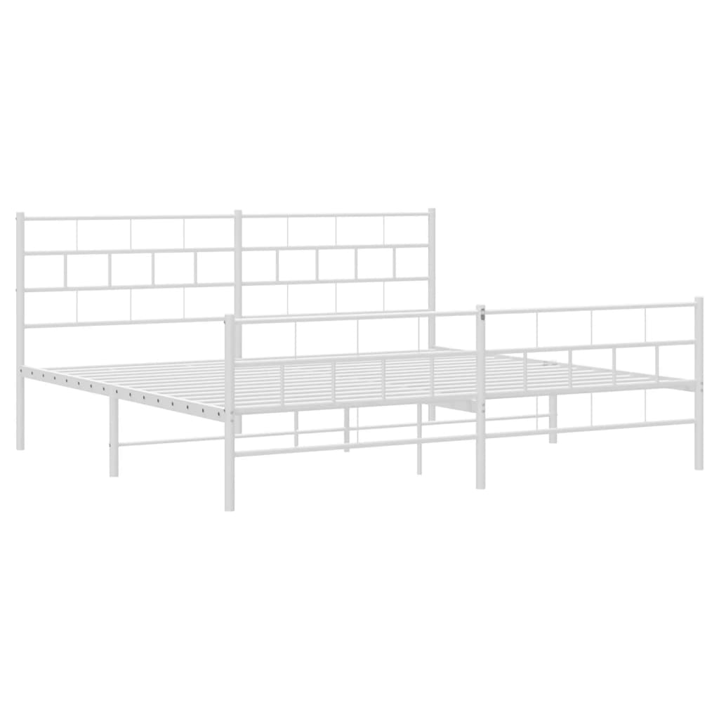 White metal bed frame with white mattress