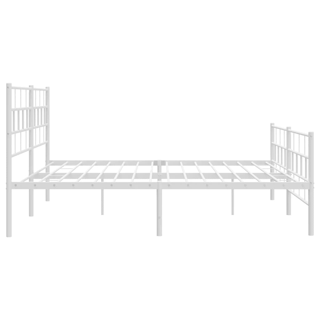 White metal bed frame with slatted base and decorative headboard