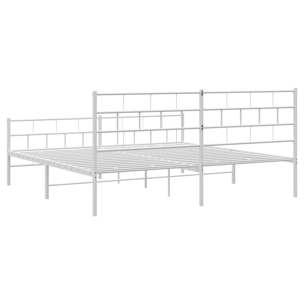 White metal bed frame with a slatted base