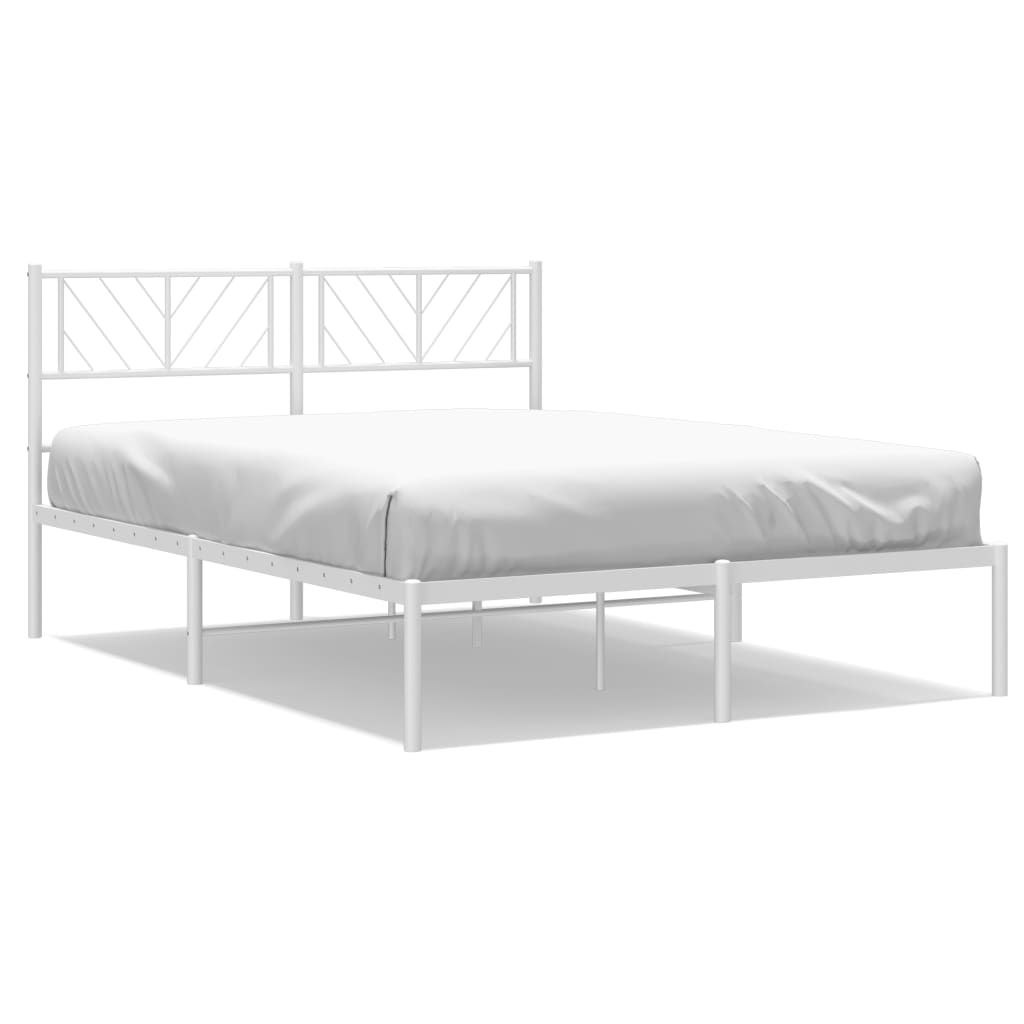 White metal platform bed frame with wooden slat support cm x cm