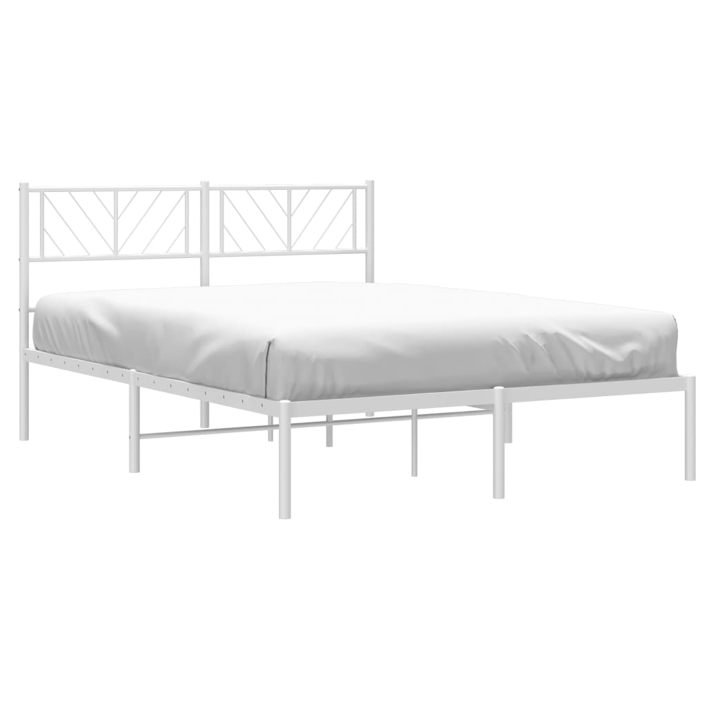 White metal bed frame with geometric headboard design
