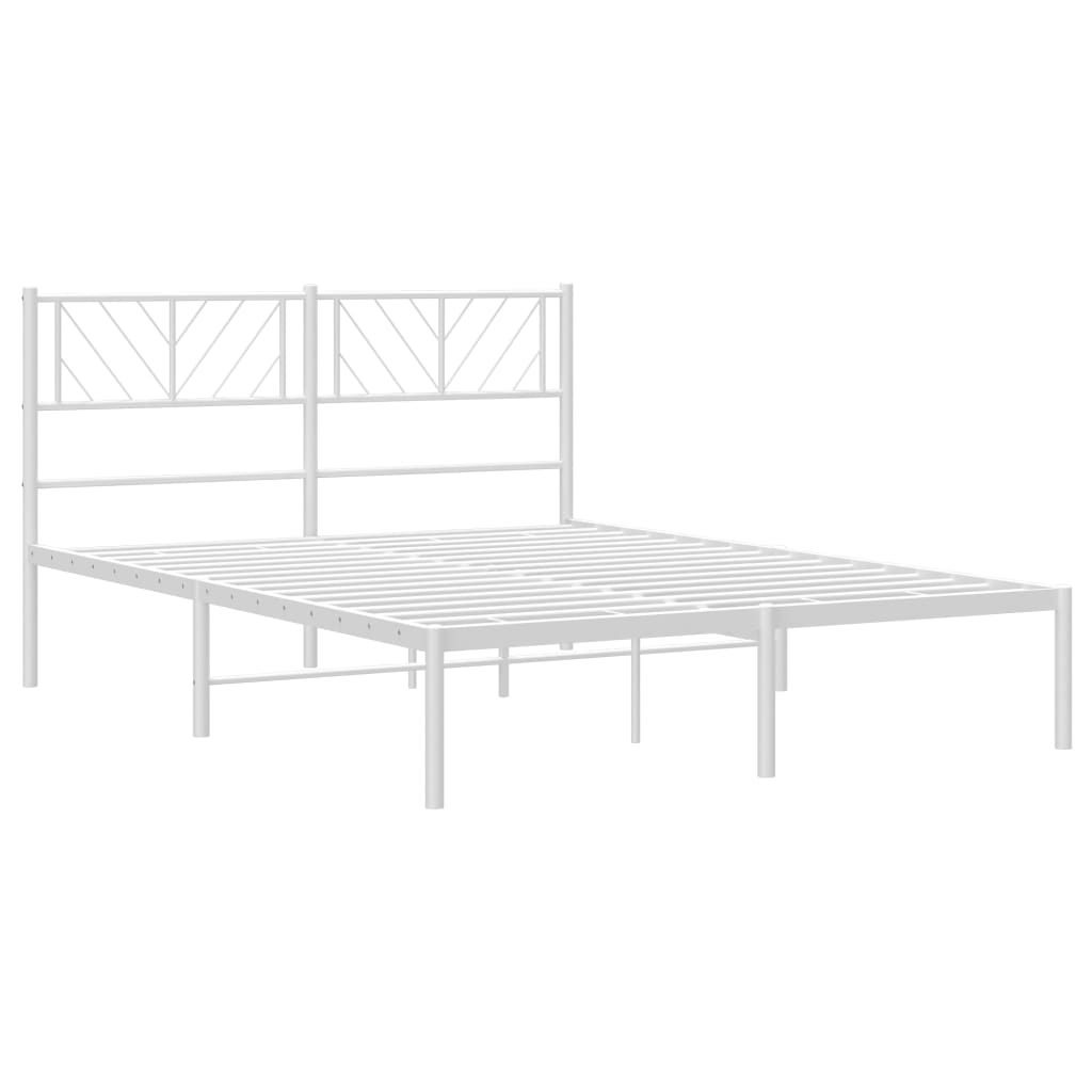 White metal bed frame with a minimalist headboard and footboard