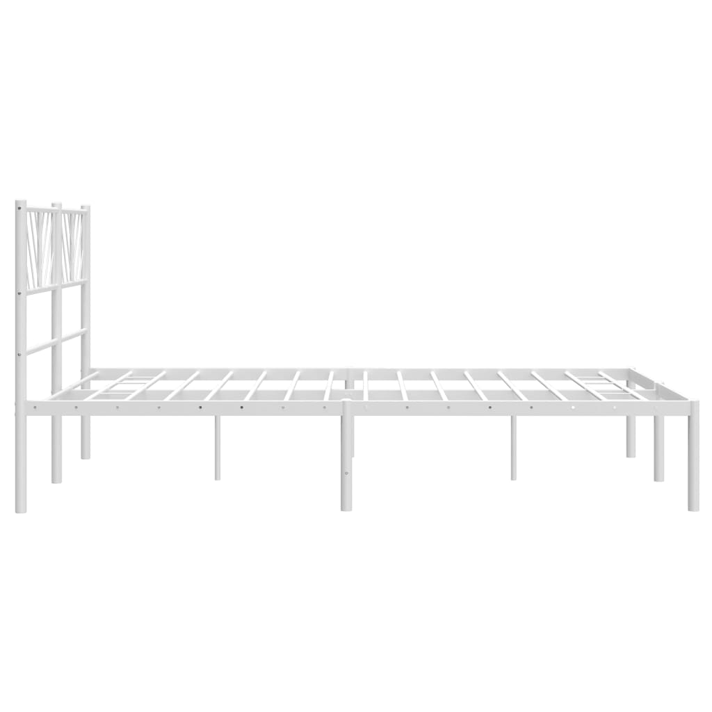 Modern white metal bed frame with geometric headboard pattern