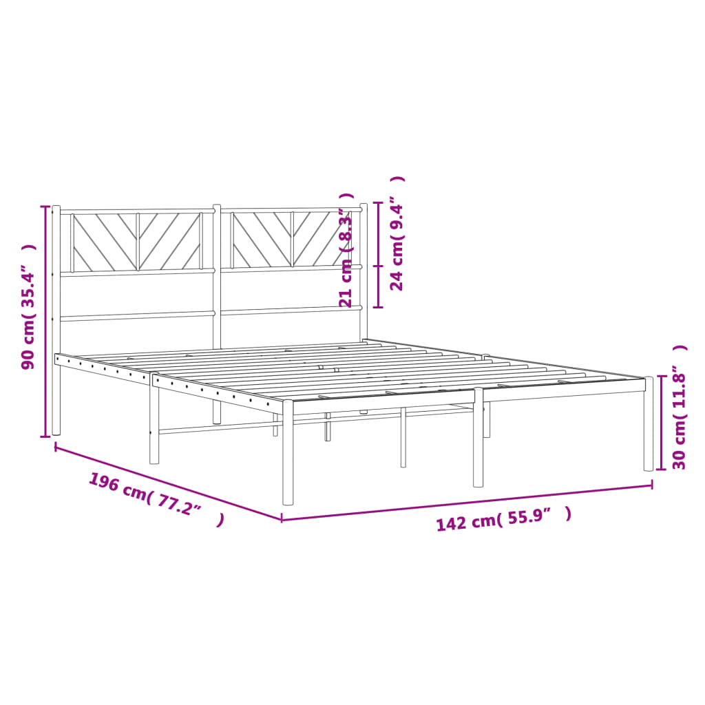 Modern white metal bed frame with geometric headboard design