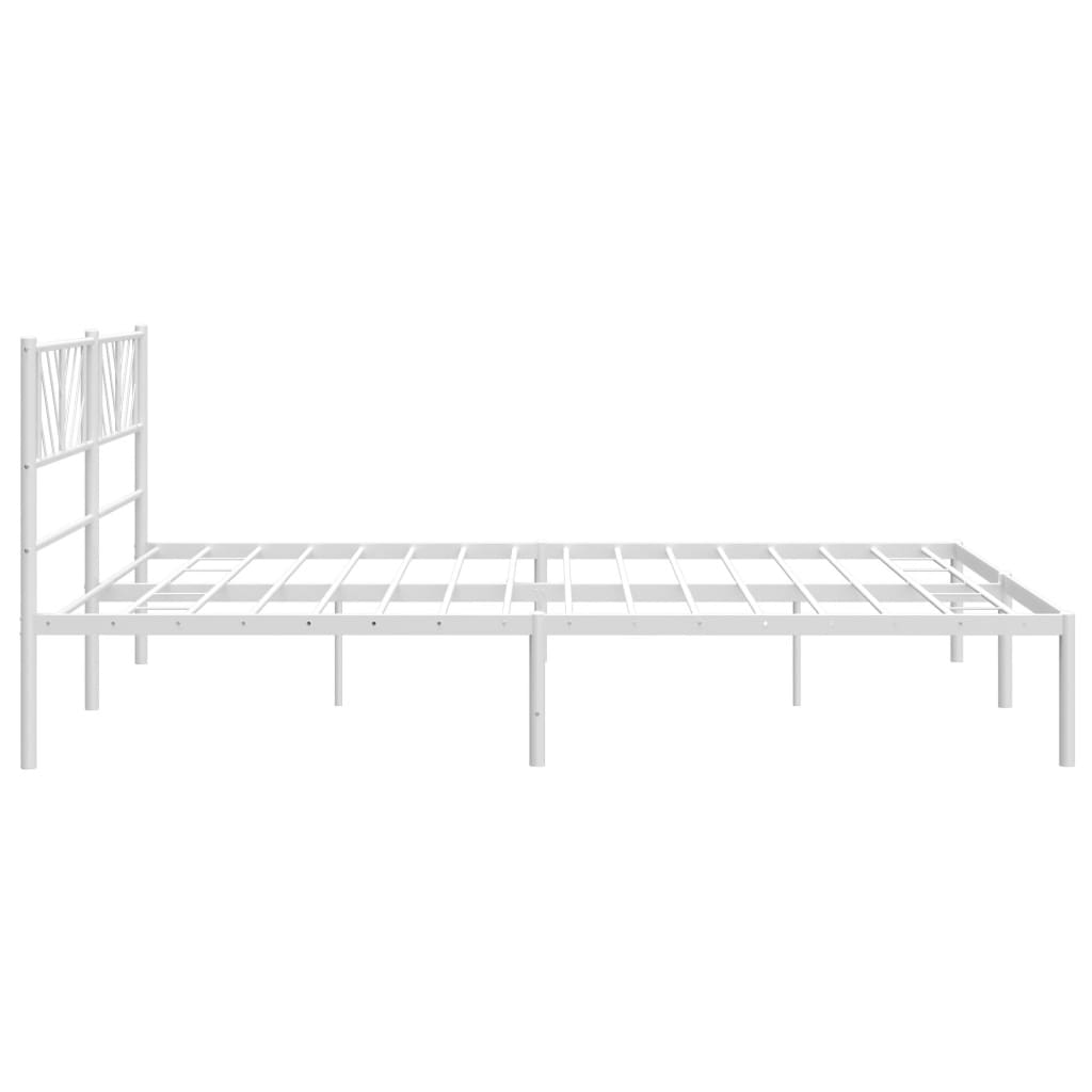 White metal twin bed frame with geometric headboard design