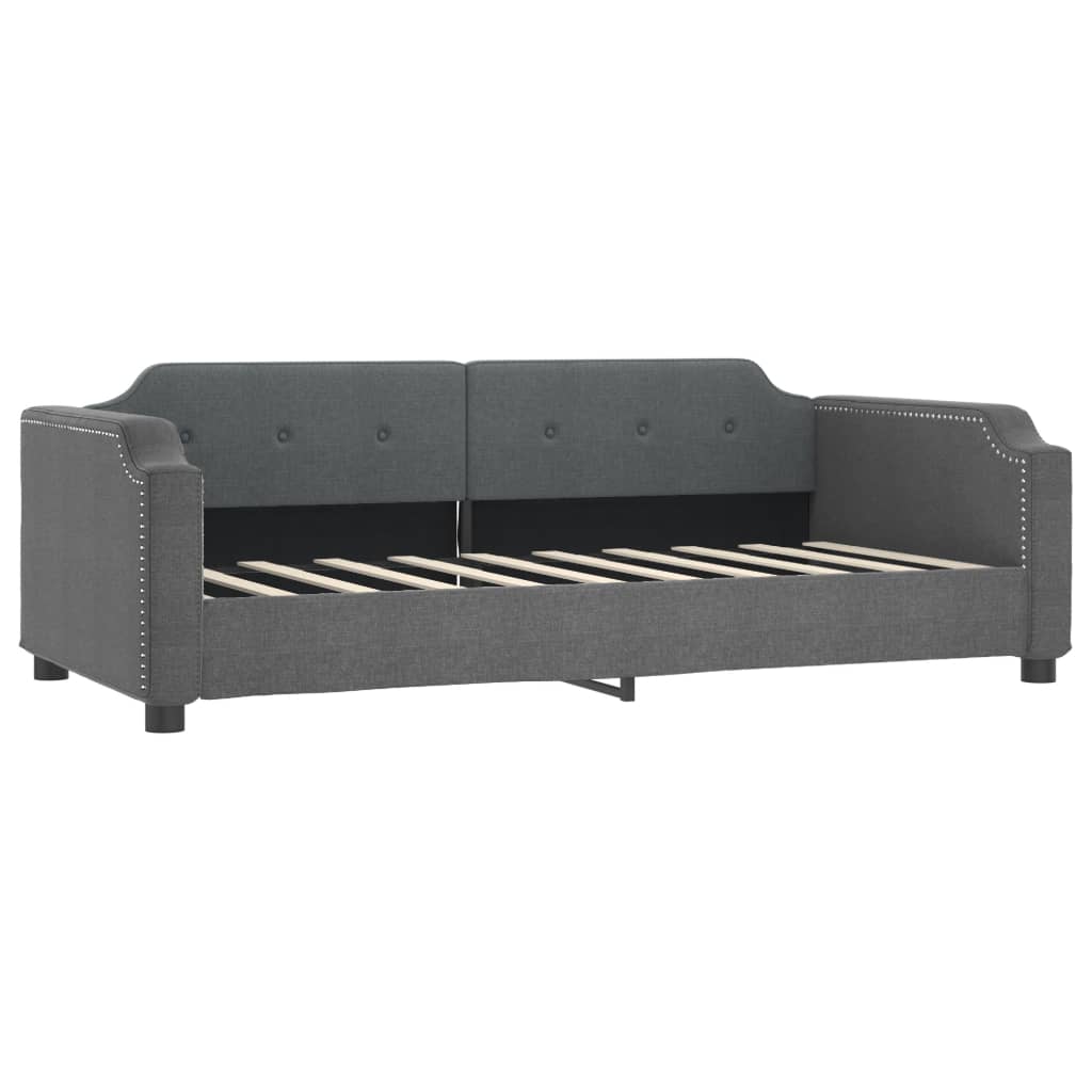 Dark gray fabric sofa bed with pullout mattress frame extended