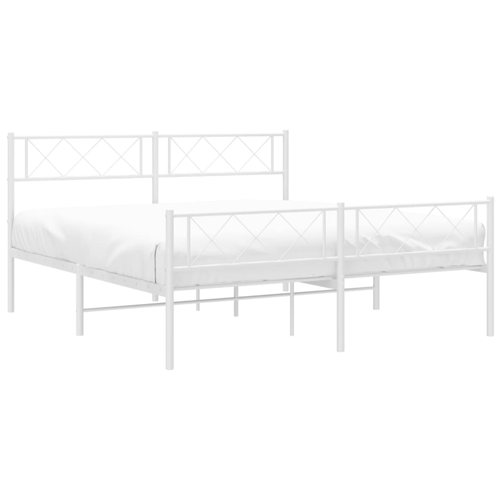 White metal twin bed frame with diamond pattern headboard