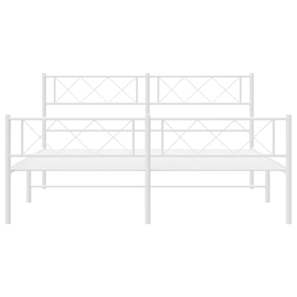 White metal twin bed frame with diamondshaped headboard and footboard details