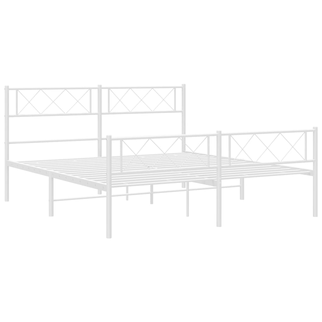 White metal twin bed frame with diamondpatterned headboard and footboard
