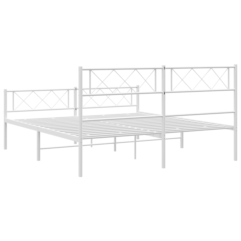 White metal bed frame with geometric headboard design