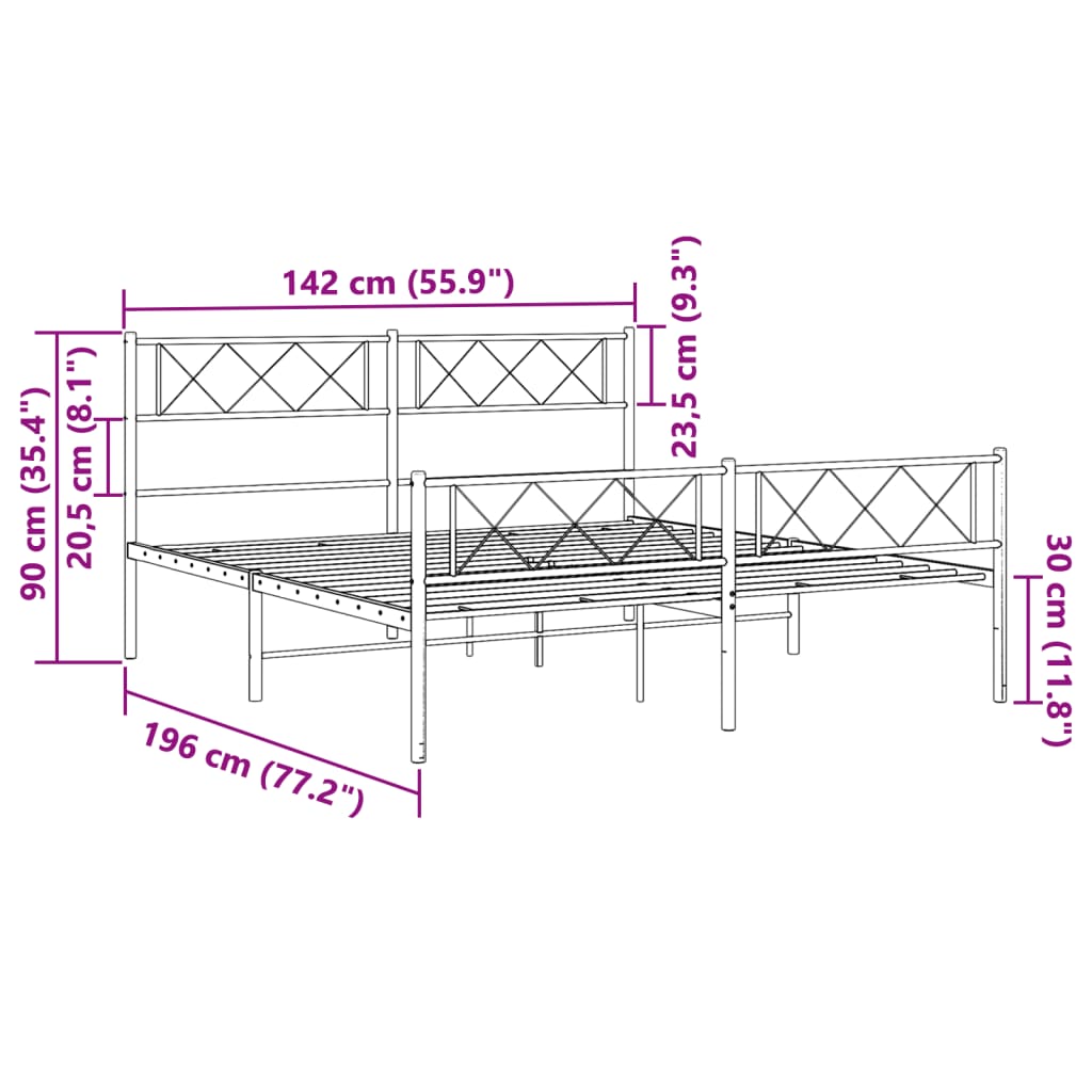 Modern white metal platform bed frame with diamondpatterned headboard and footboard