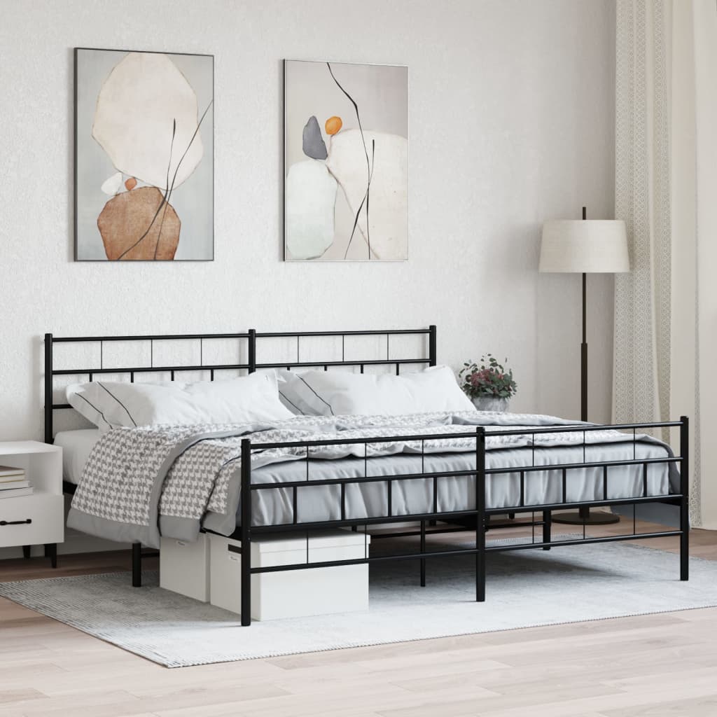 Modern black metal bed frame with headboard and footboard queen size