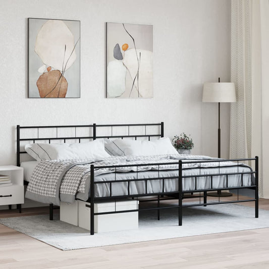 Modern black metal bed frame with headboard and footboard queen size