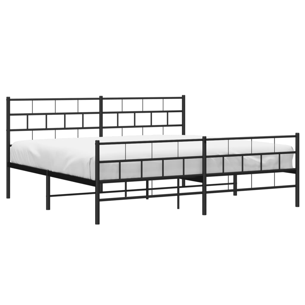 Modern black metal bed frame with a white mattress