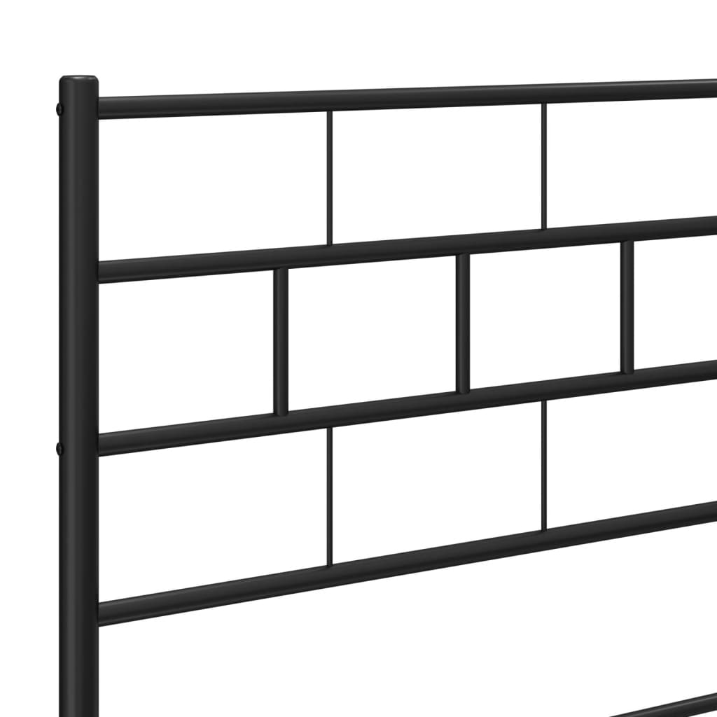 Black metal twin bed frame with rectilinear headboard and footboard
