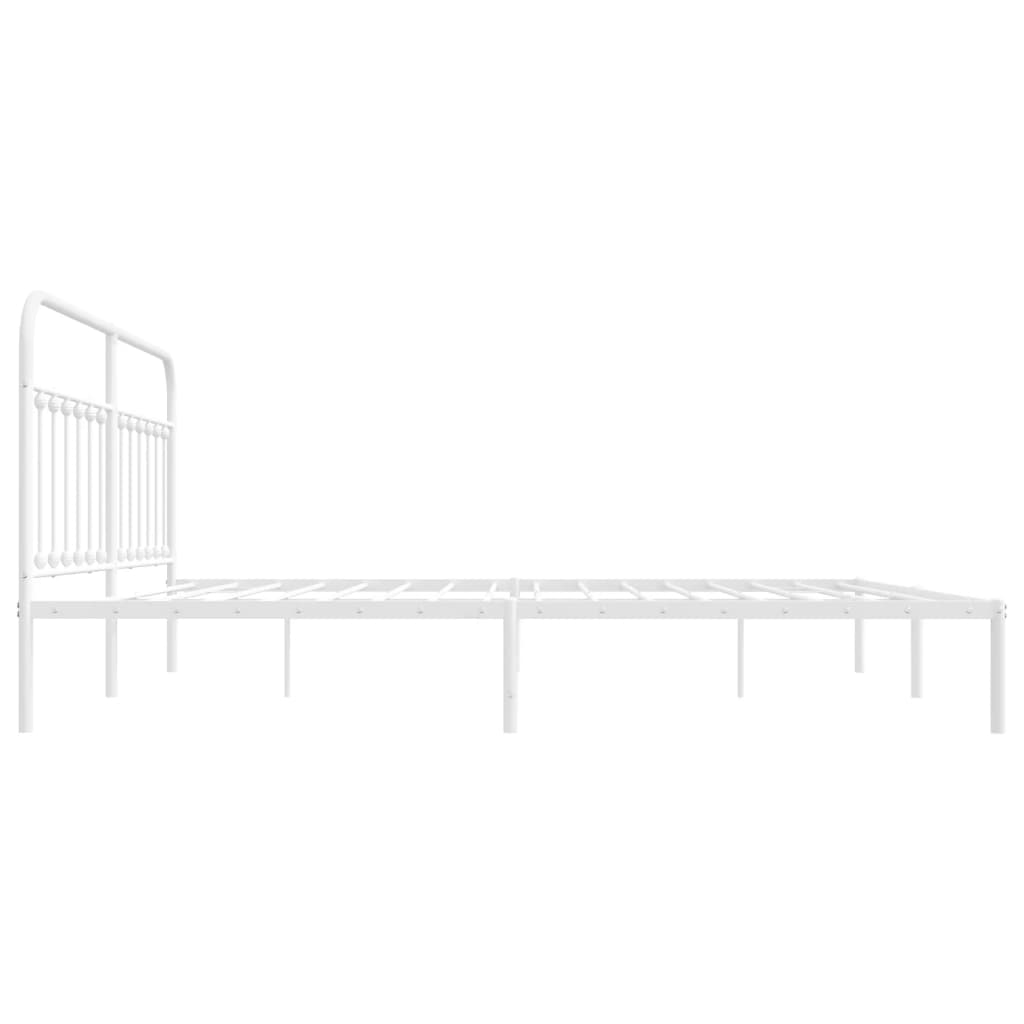 White metal bed frame with ornate headboard and footboard