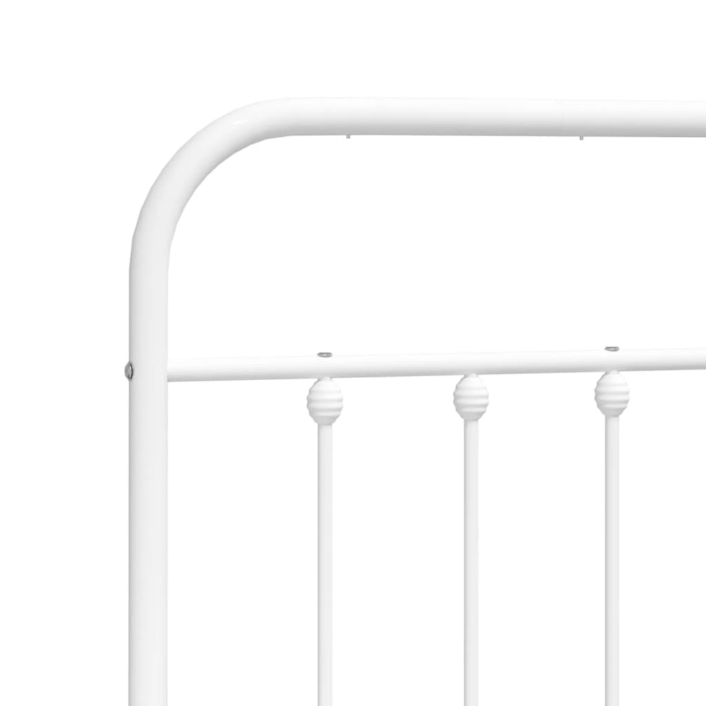 White metal bed frame with ornate headboard and footboard