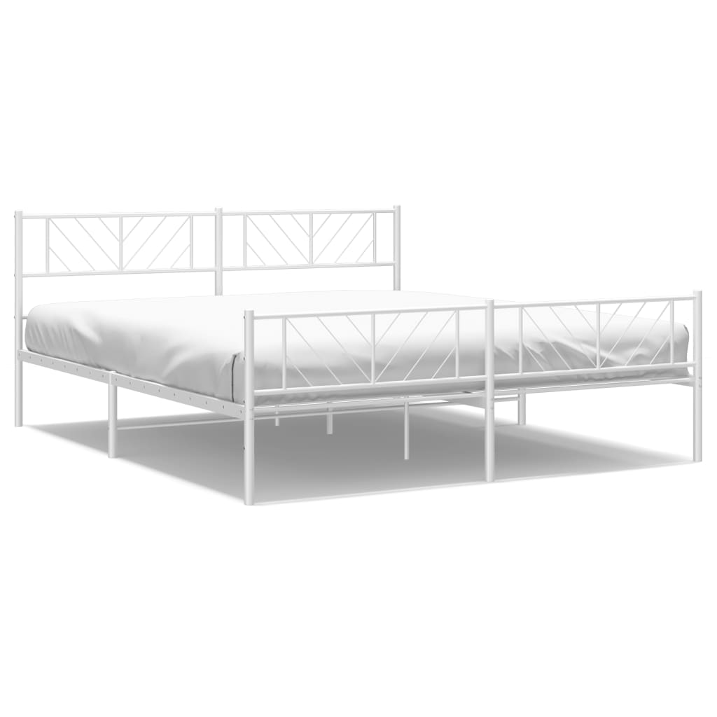 White metal bed frame with geometric headboard and footboard cm x cm dimensions