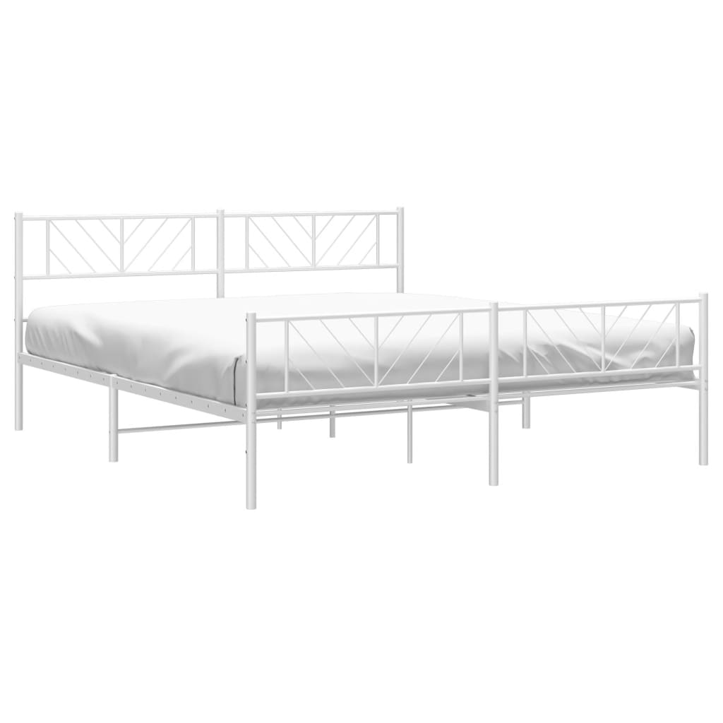 Modern white metal bed frame with geometric headboard and footboard twin size