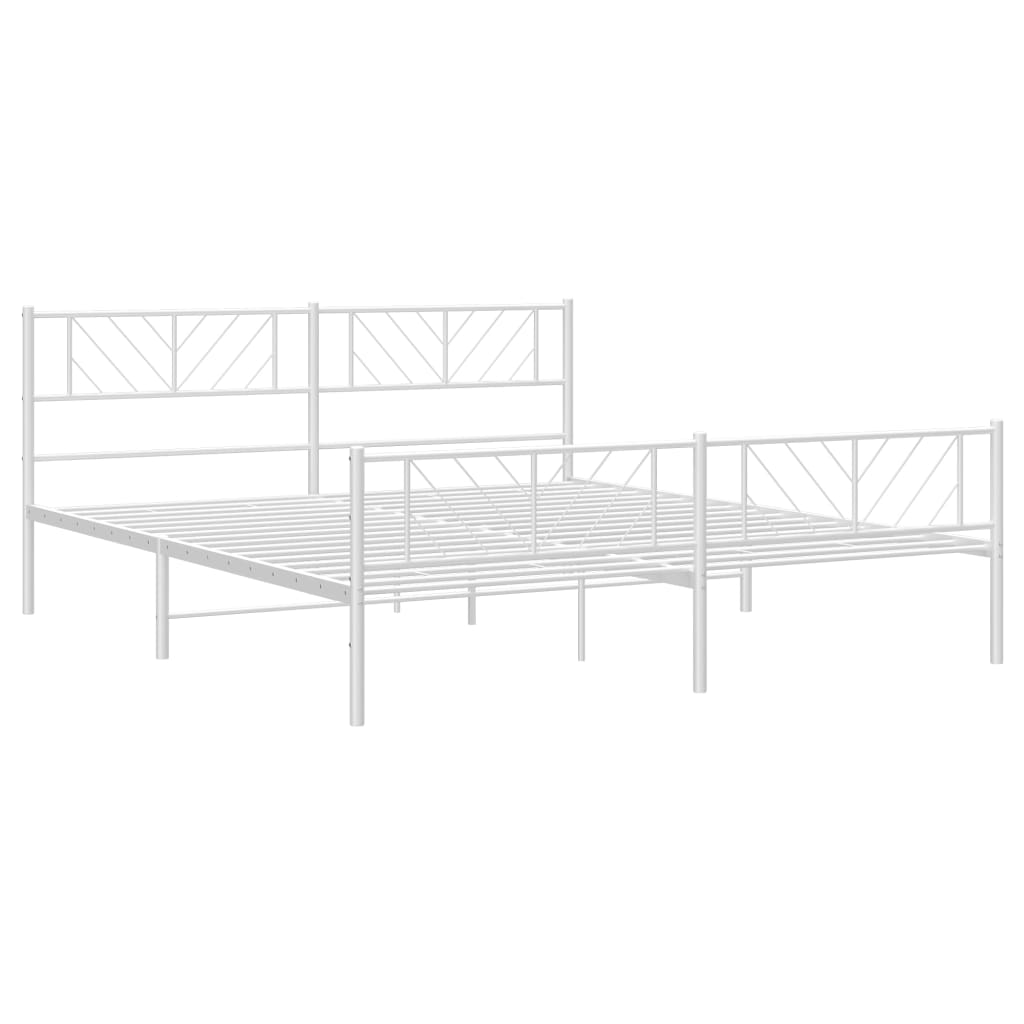 White metal bed frame with geometric headboard and footboard