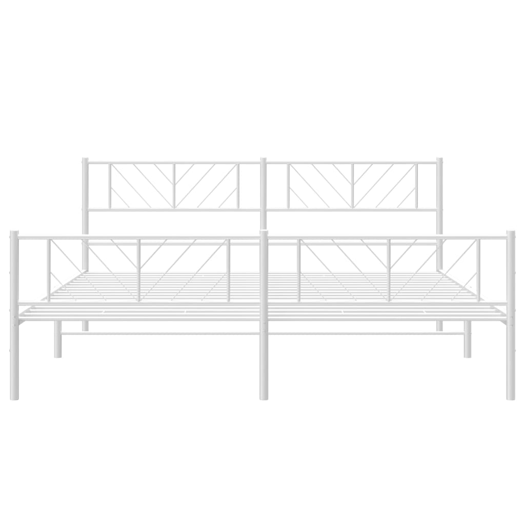 White metal twin bed frame with geometric headboard and footboard detail