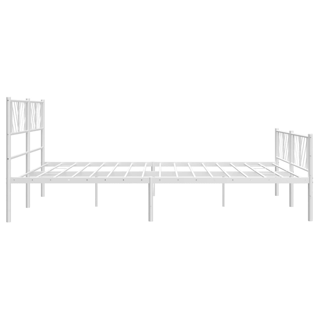 Modern white metal bed frame with geometric headboard design